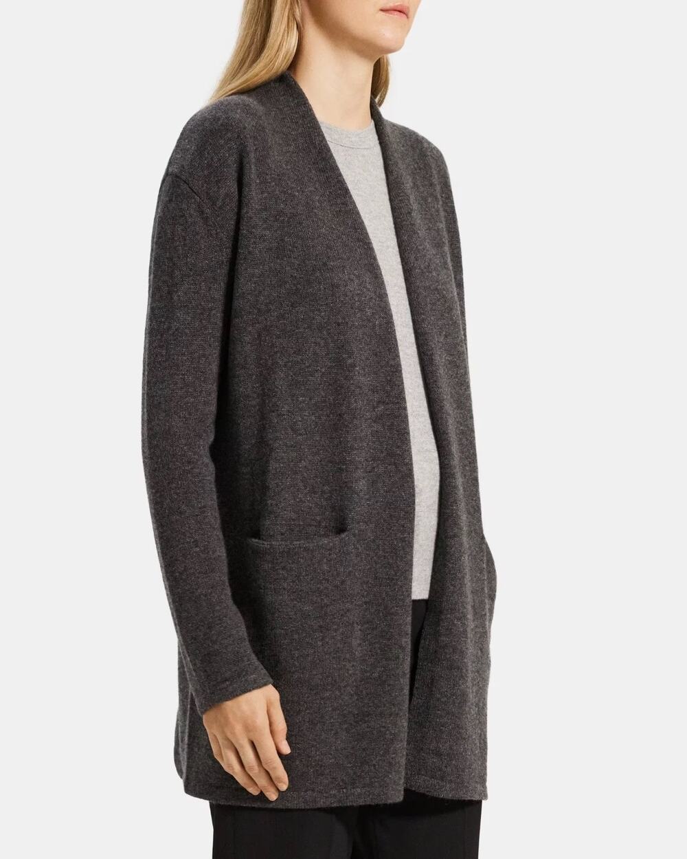 Theory Soft Wool Cashmere Open Cardigan Duster Grey Size S